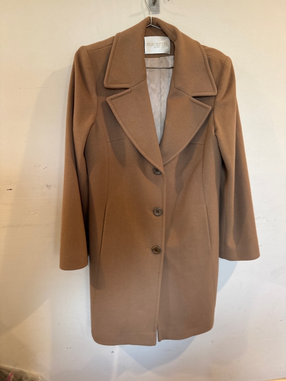 FLEURETTE Women’s Camel 100% Wool Long Coat size 10